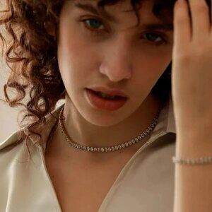 Crystal Zirconia 18K Gold Stainless Steel Waterproof Tennis Necklace